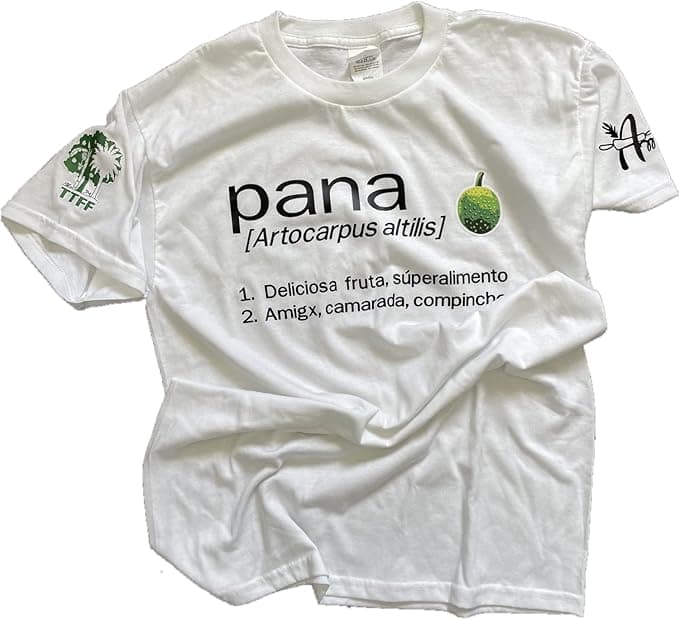 Amasar Pana Cotton Shortsleeve T-Shirt, White Crewneck Tee, Regular Fit - Celebrate Breadfruit & Friendship