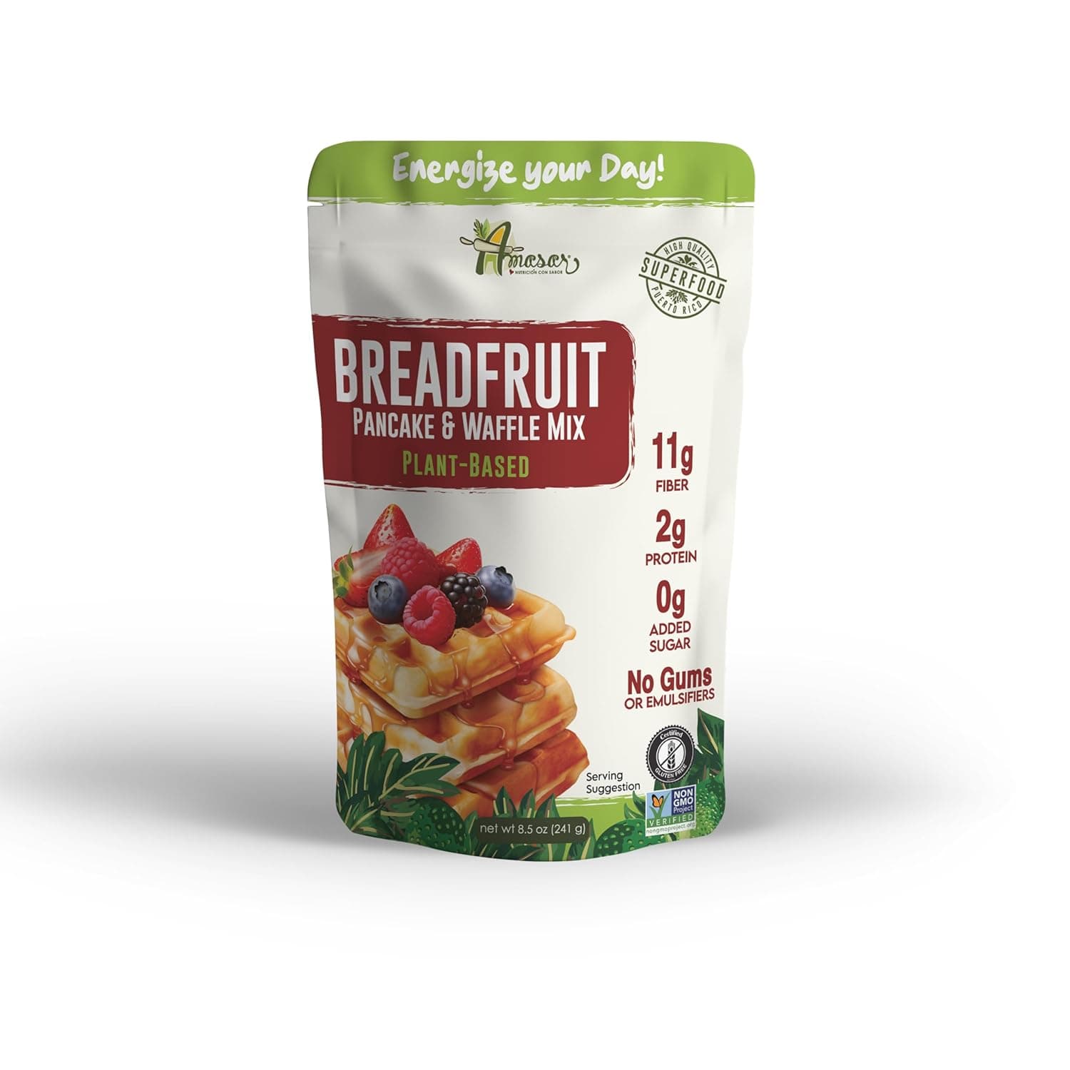 Amasar Breadfruit Pancake and Waffle Mix, Gluten-Free Non-GMO High-Fiber No Sugar Added, 8.50 Ounce